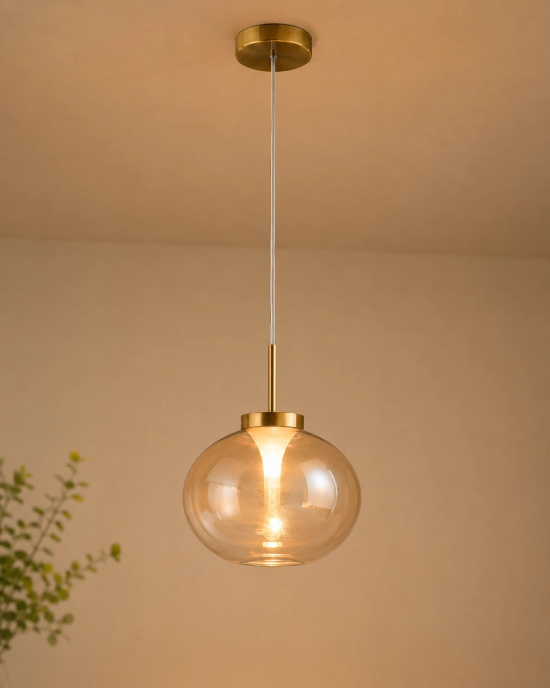 Golden Orb Drop Pendant Light - Amber