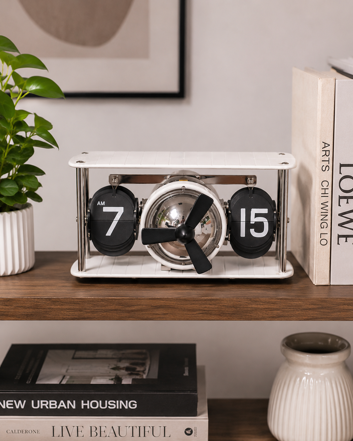 Propeller Engine Airplane Flip Clock - White 