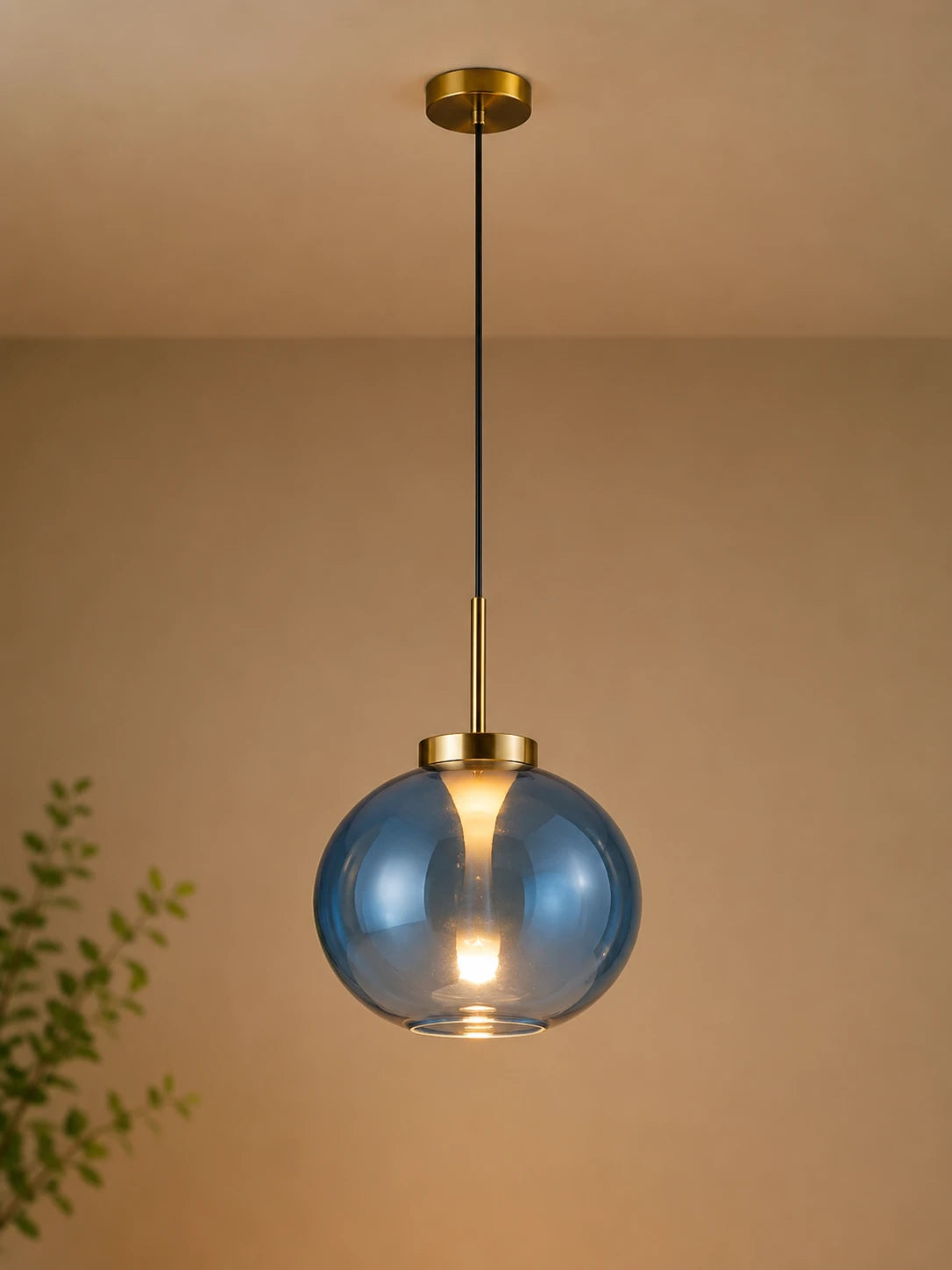 Golden Orb Drop Pendant Light - Blue