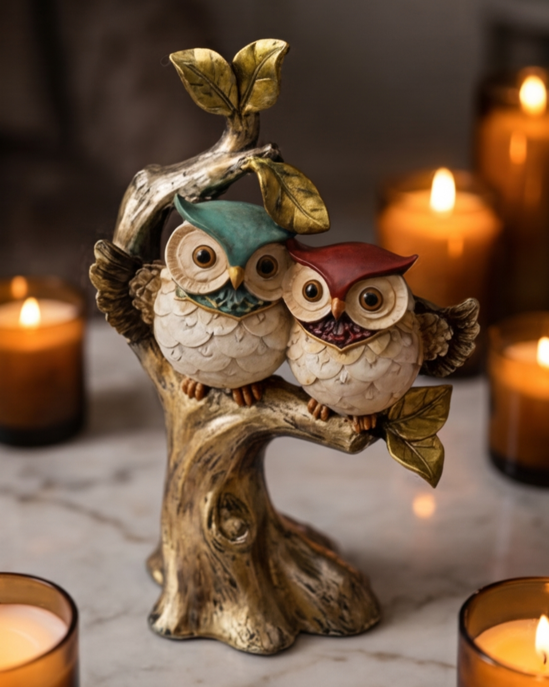 Whimsical Couple Decorative Owl Figurine 