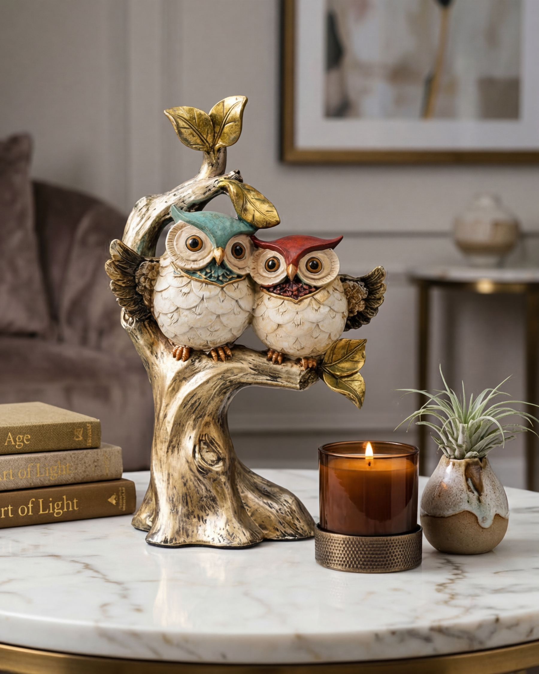 Whimsical Couple Decorative Owl Figurine 