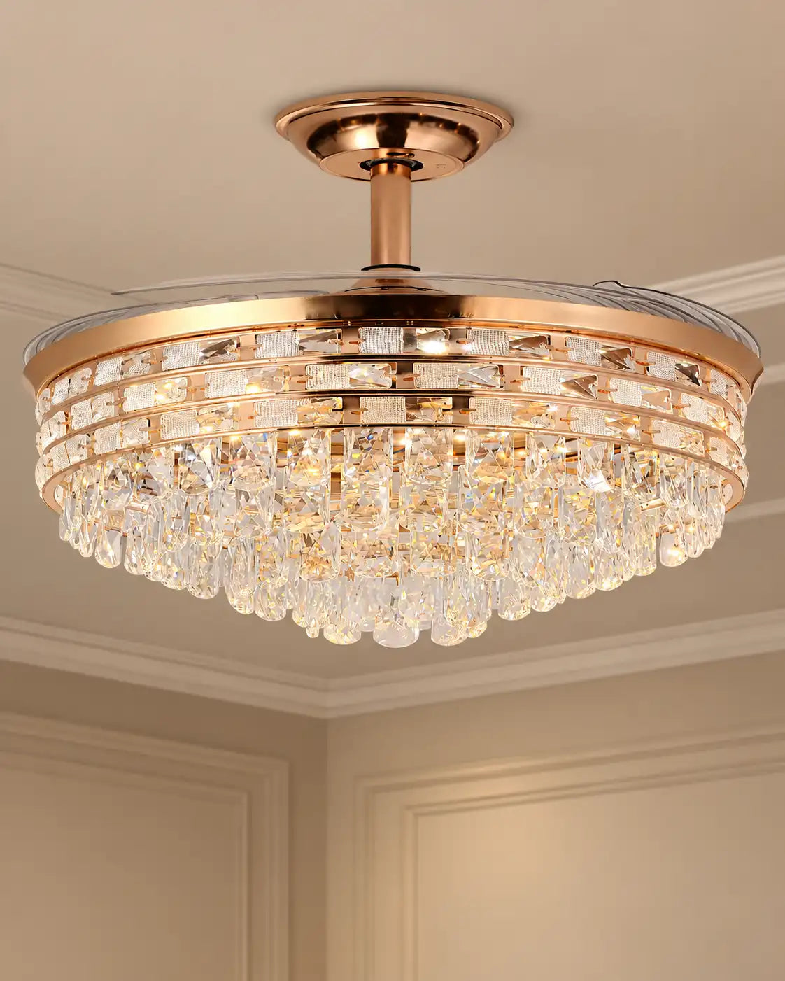 Radiant Halo Crystal Fan Chandelier