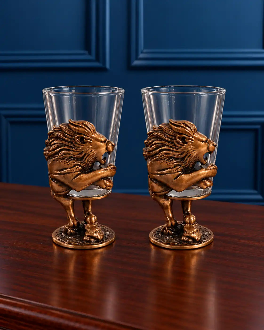 Bronze Lion Sculptural Shooters - Set of 2