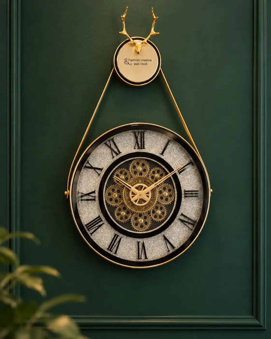 Antler Crest Steampunk Pendulum Wall Clock