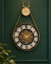 Antler Crest Steampunk Pendulum Wall Clock