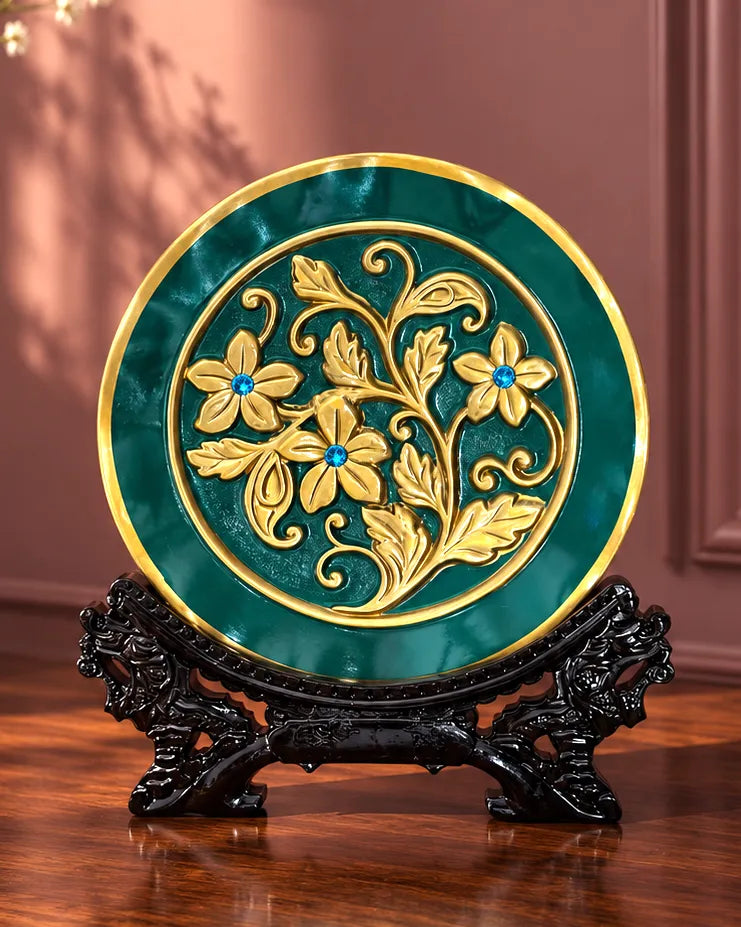 The Blooming Floral Decorative Plate - Emerald Green