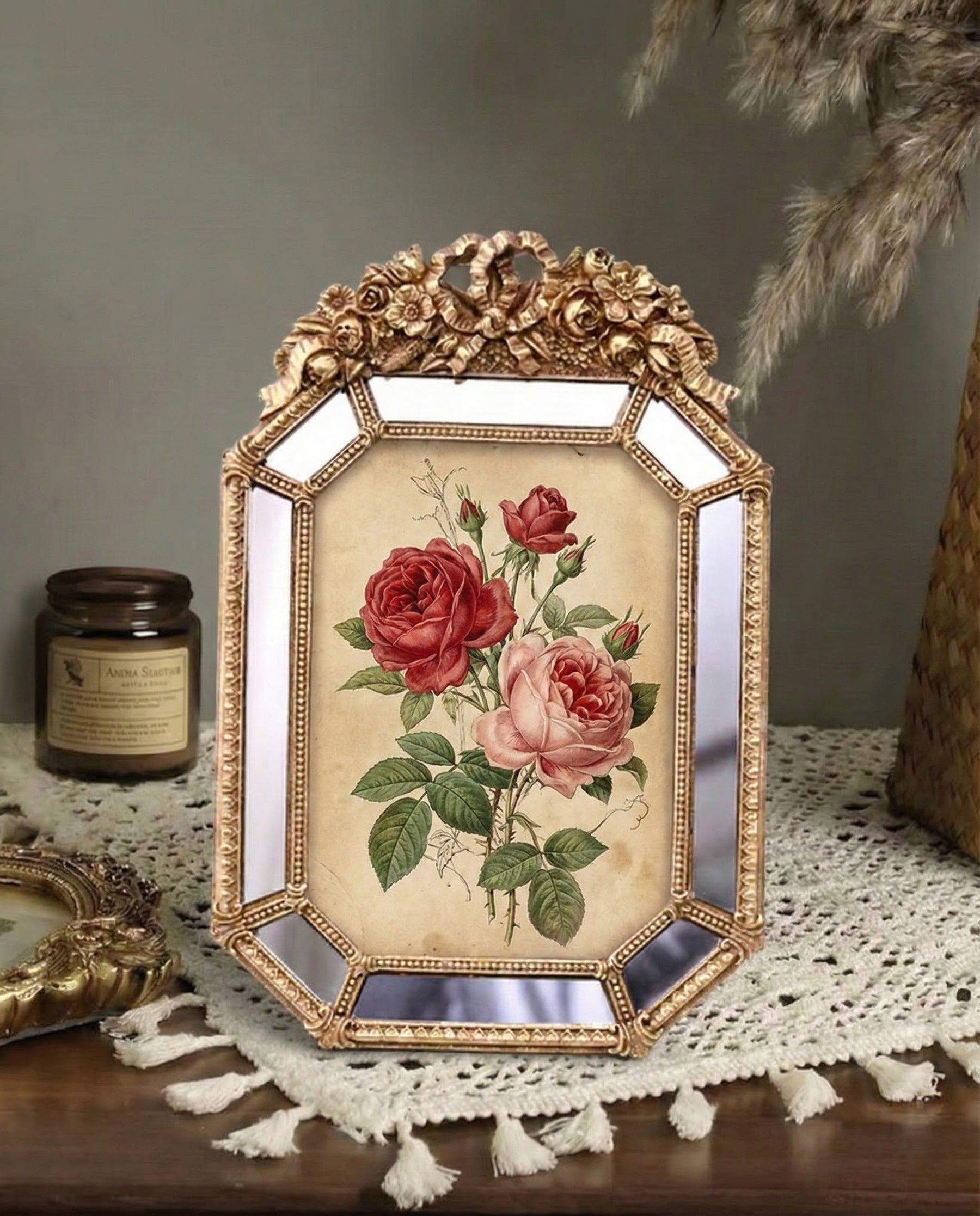Royal Floral Mirror Edge Photo Frame 