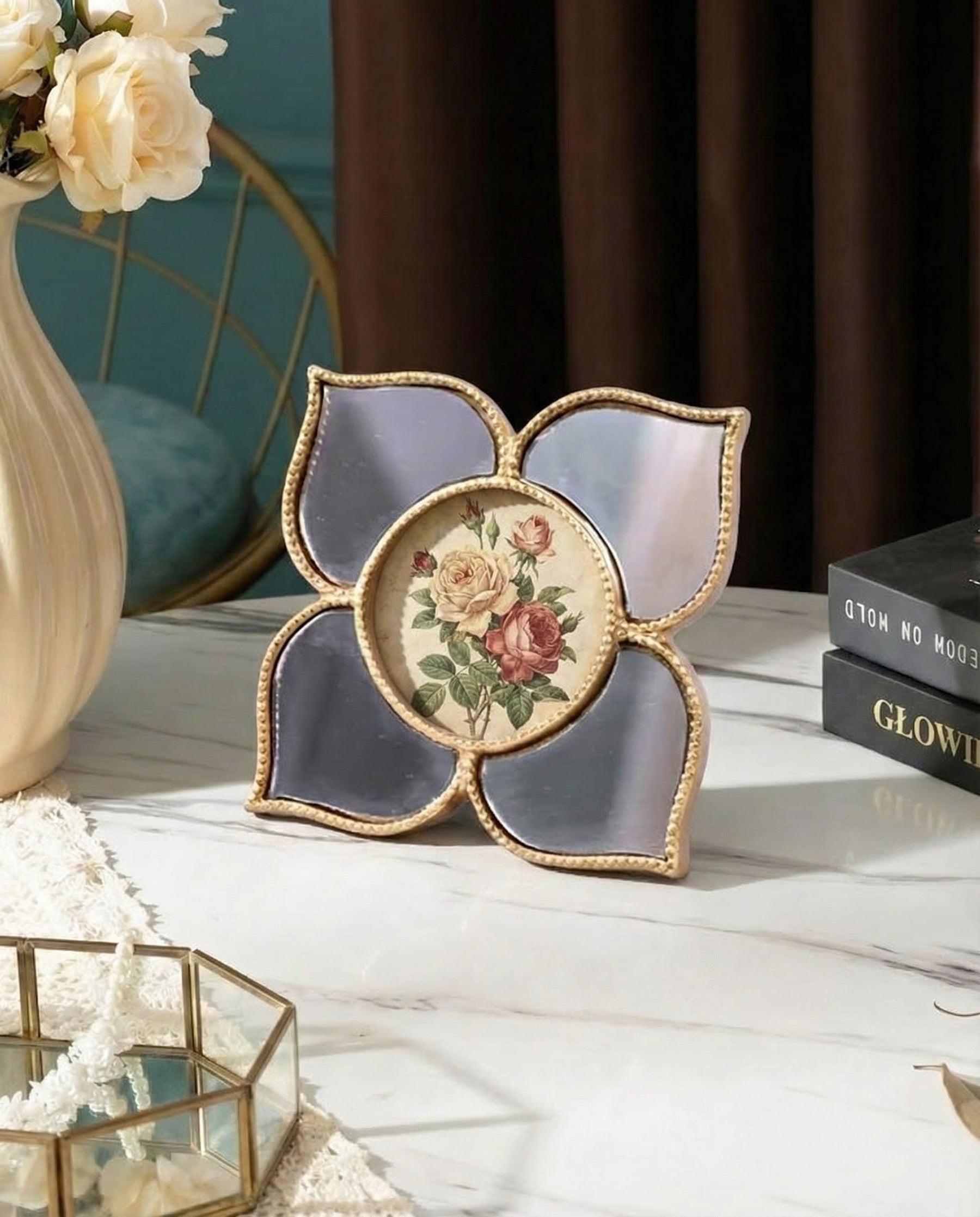 Floral Charm Mirror Photo Frame 