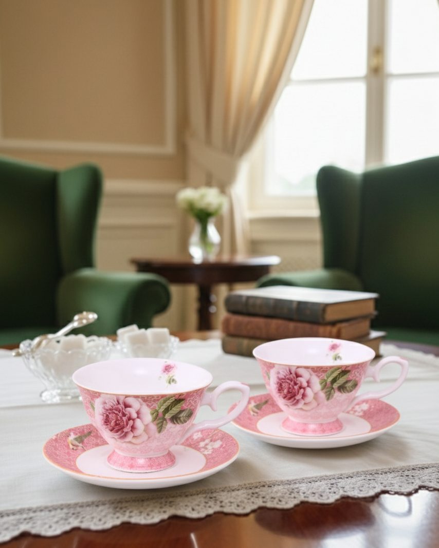 Peony Petals Tea Cup & Saucer Pink - Set Of 2 