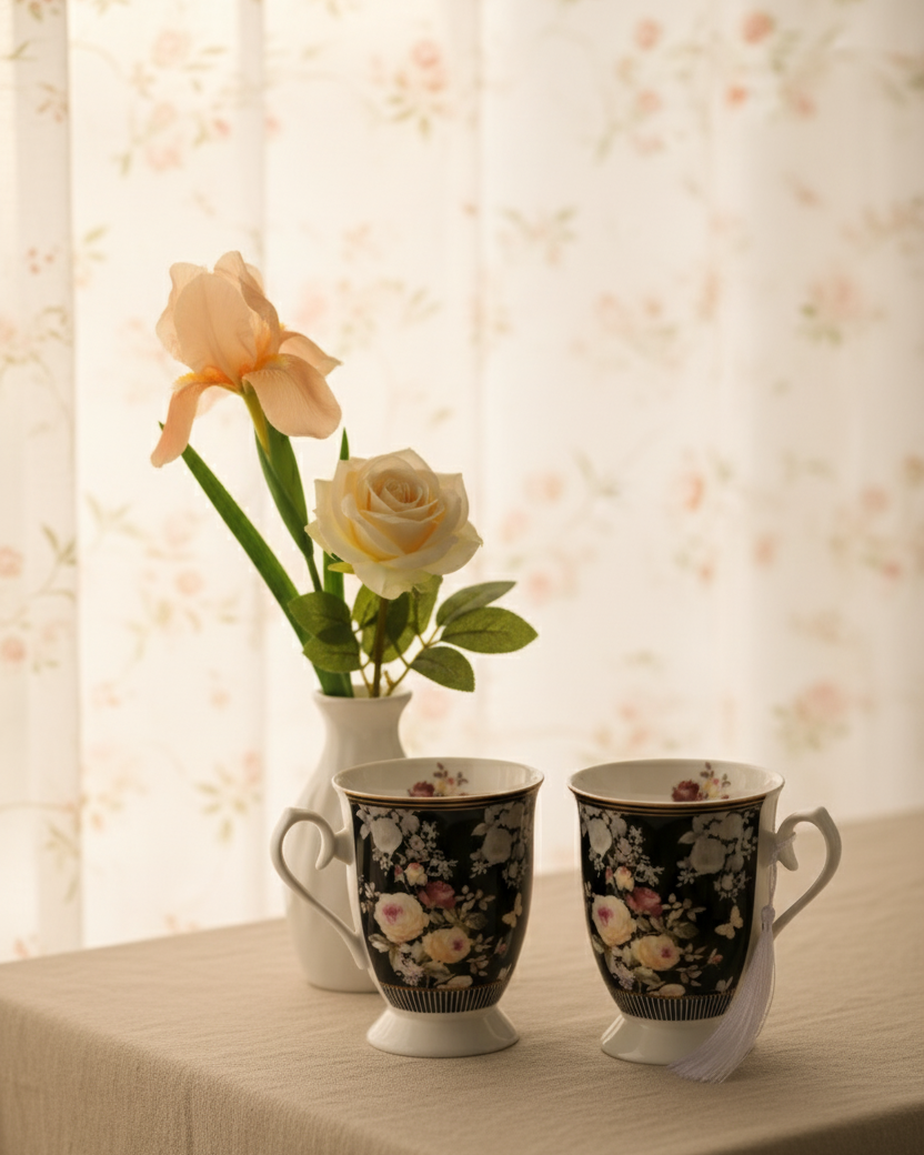 Black Grace Bloom Coffee Mug - Set Of 2 