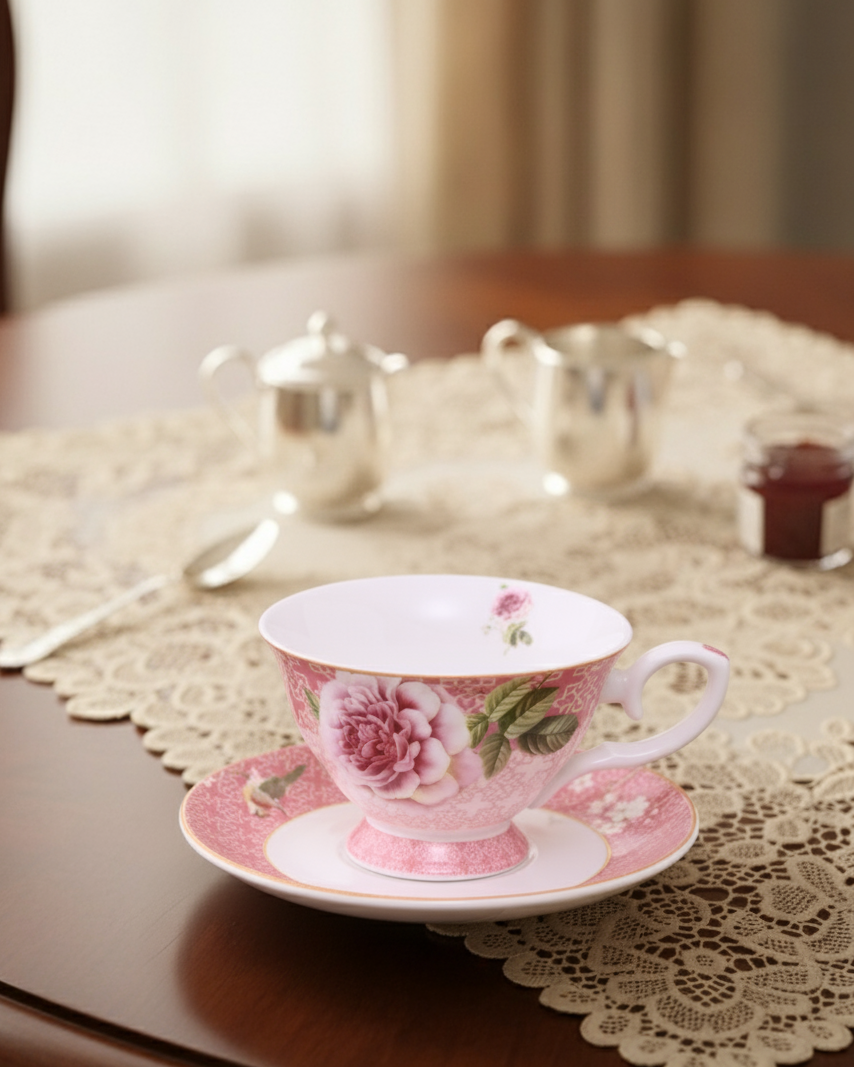 Peony Petals Tea Cup & Saucer Pink - Set Of 2 