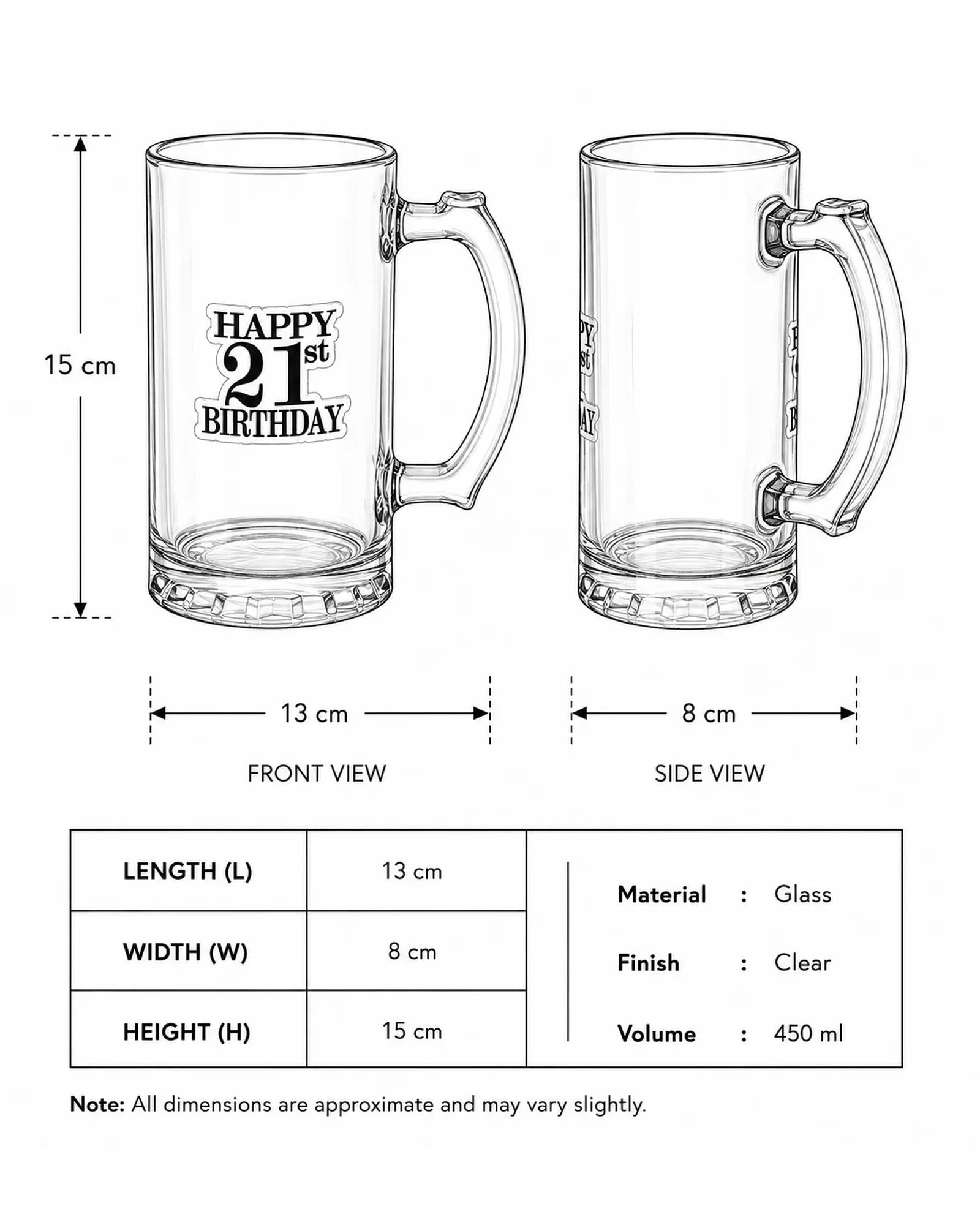 Happy 21st Birthday Beer Mug - Set Of 2 