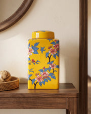 Saffron Bloom Chinoiserie Decorative Jar