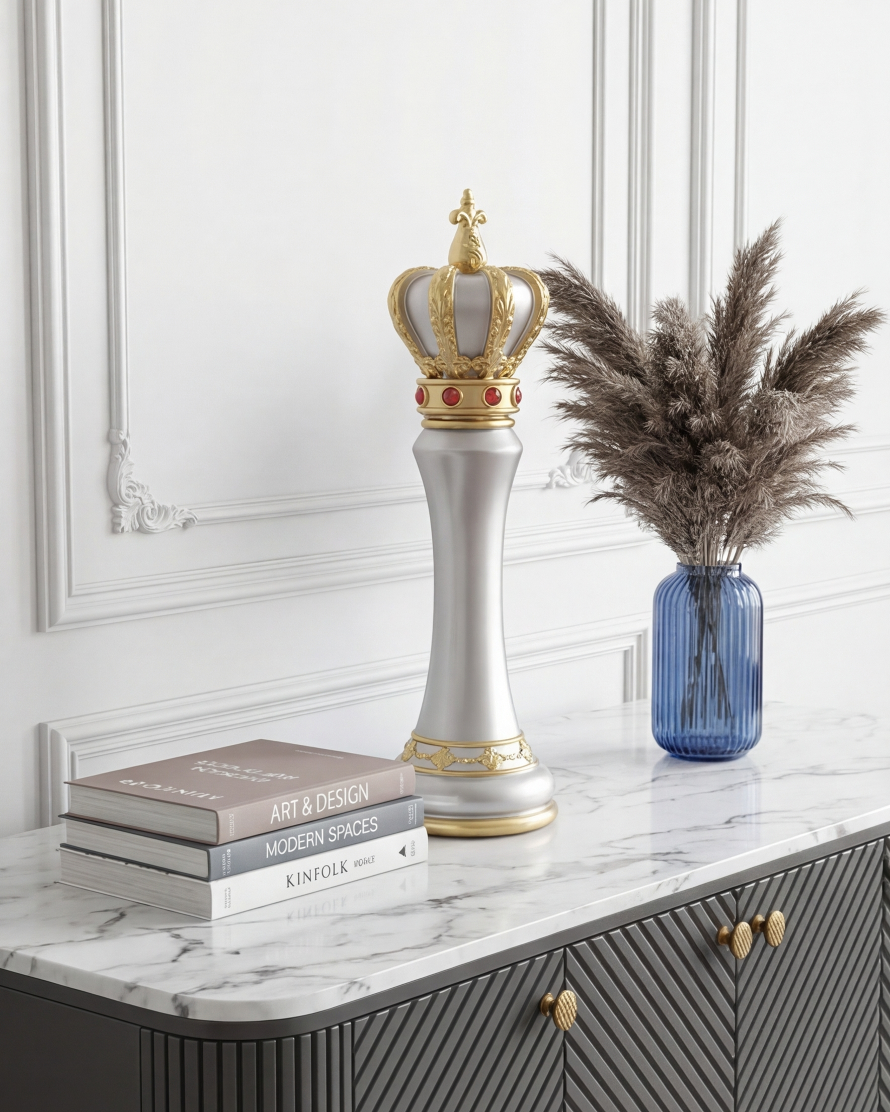 Imperial Crown Decorative Chess King - Grey 