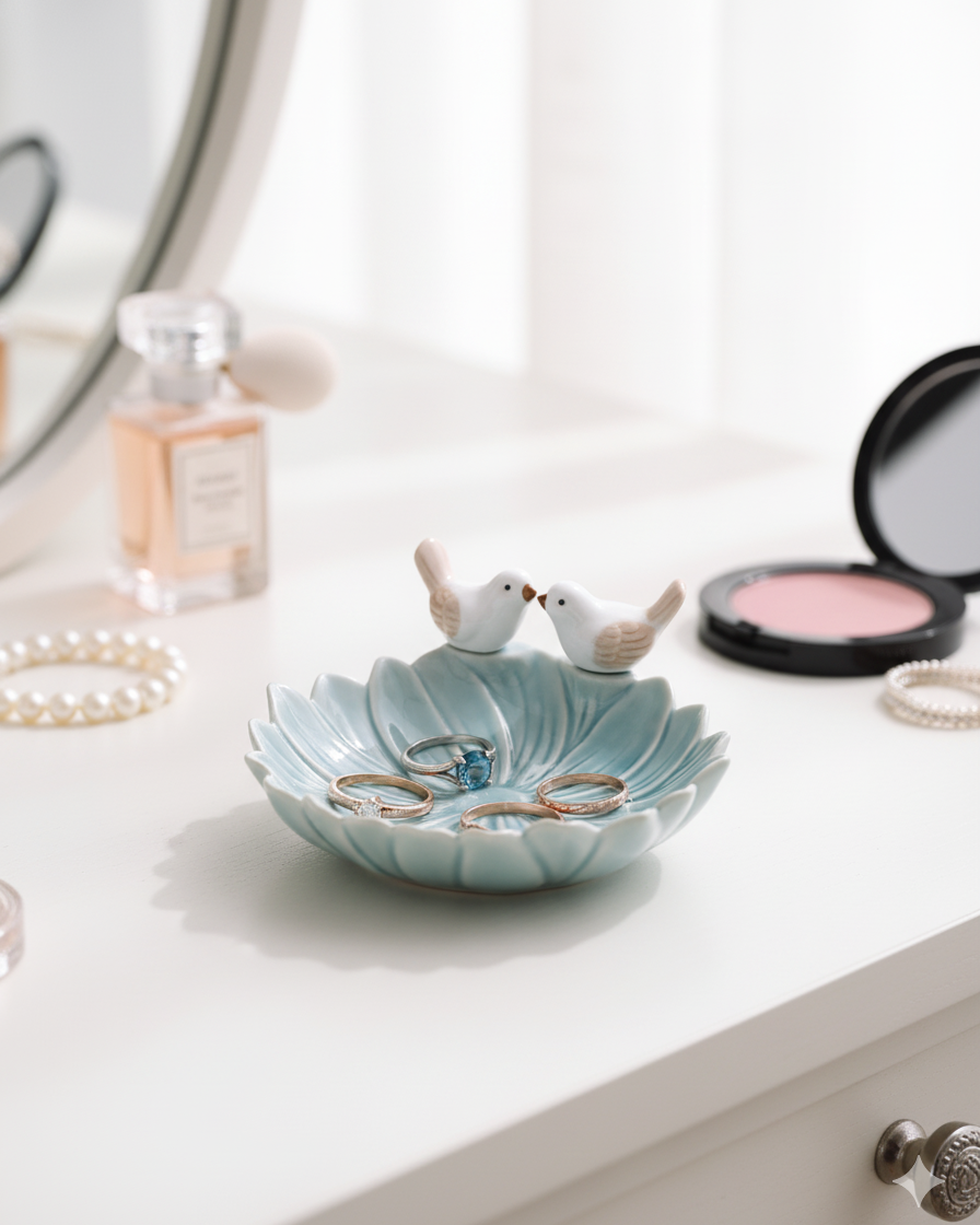 Lovebirds Ceramic Ring Dish - Sky Blue 