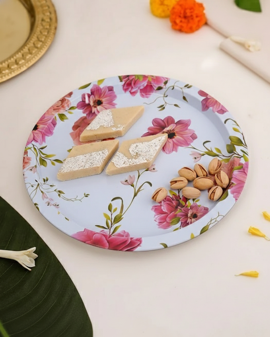 Blush Elegance Floral Serving Tray - Set Of-2