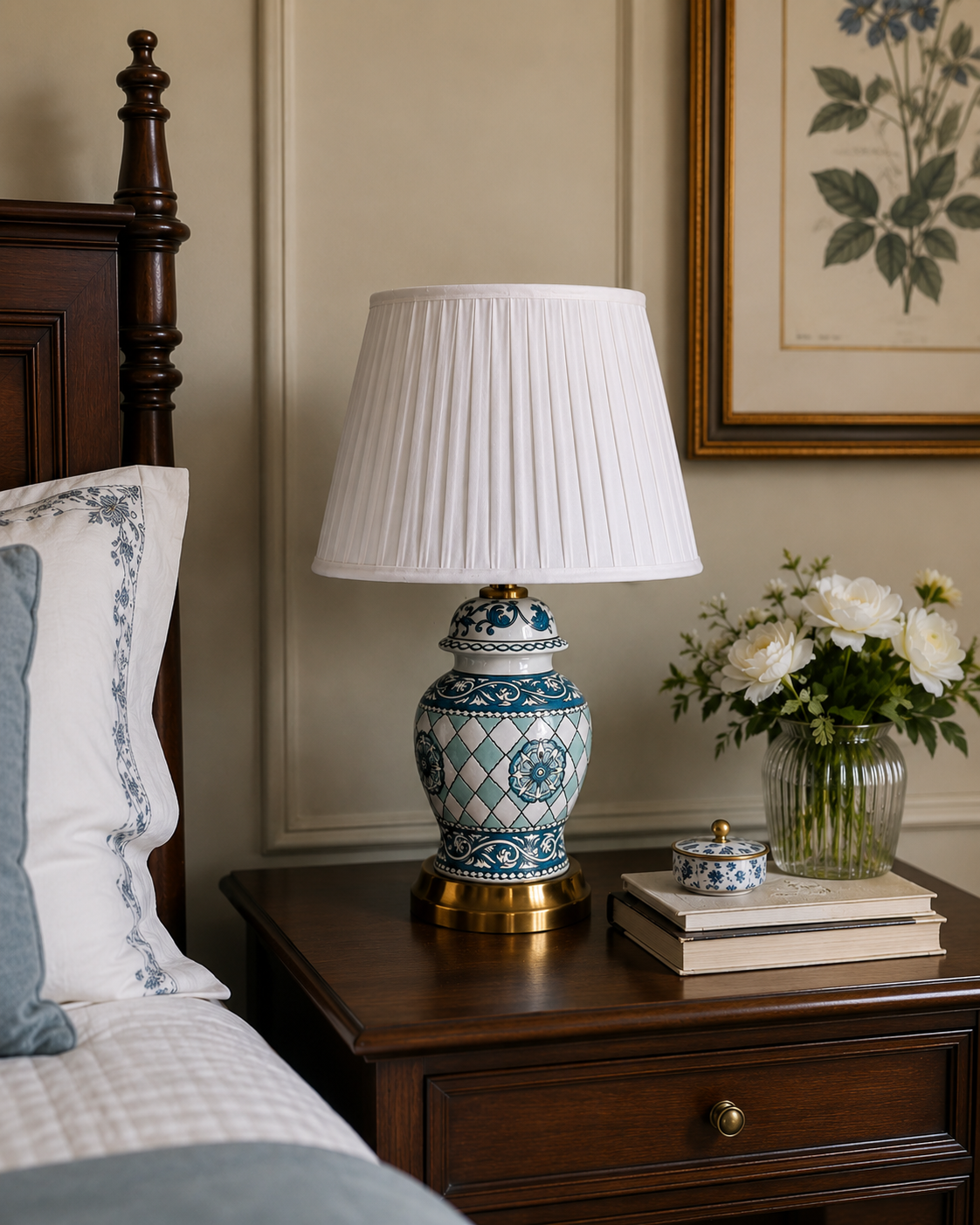 Blue & Green Diamond Motif Table Lamp 