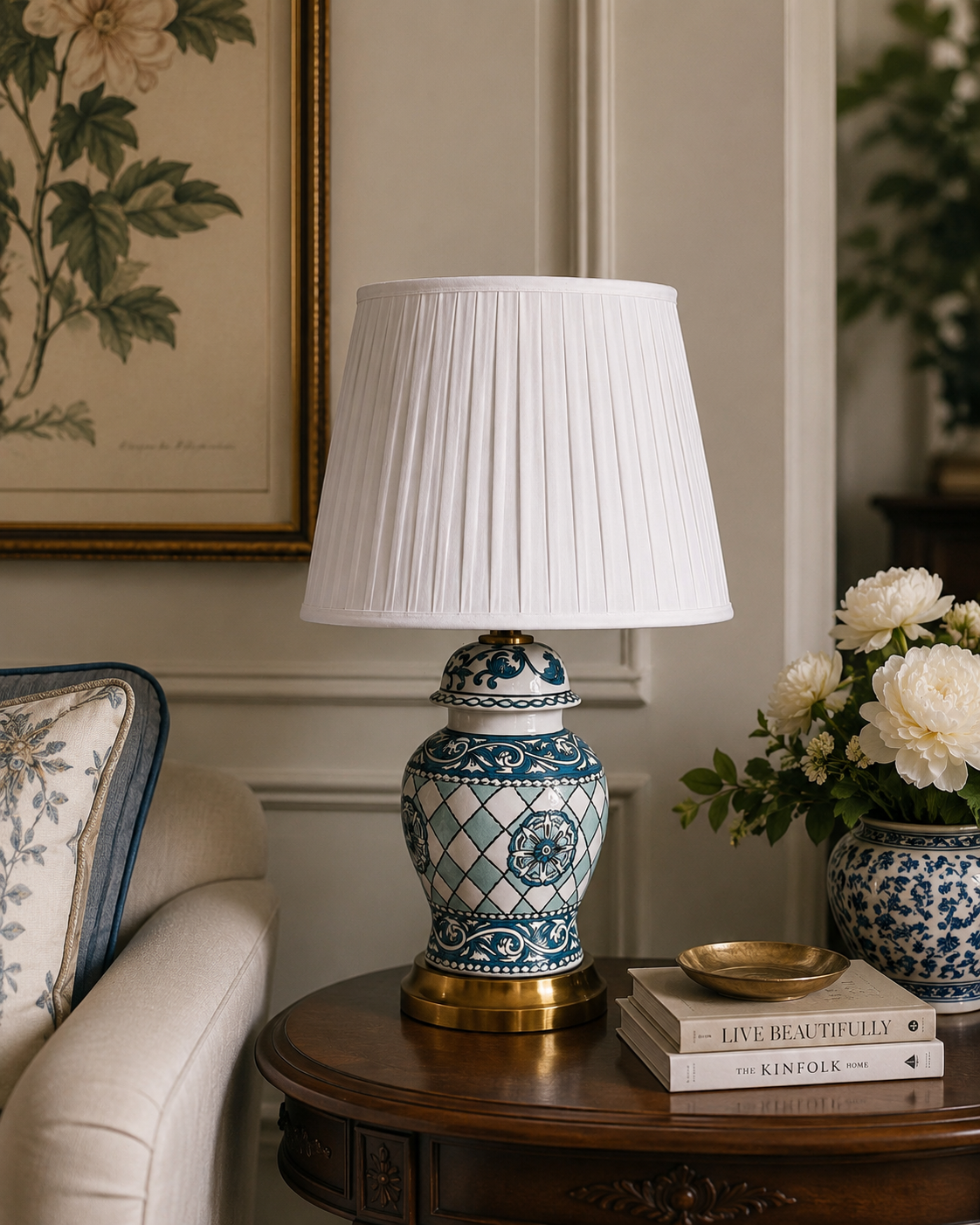 Blue & Green Diamond Motif Table Lamp 