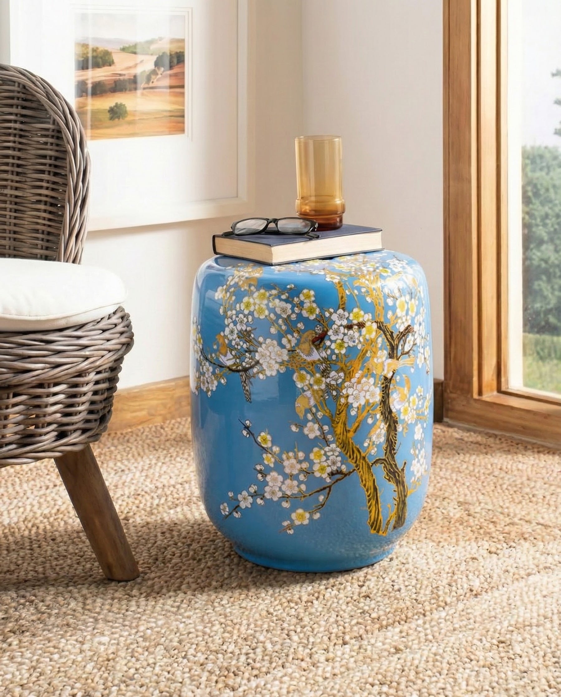 Sakura Blossom Garden Stool - Blue 