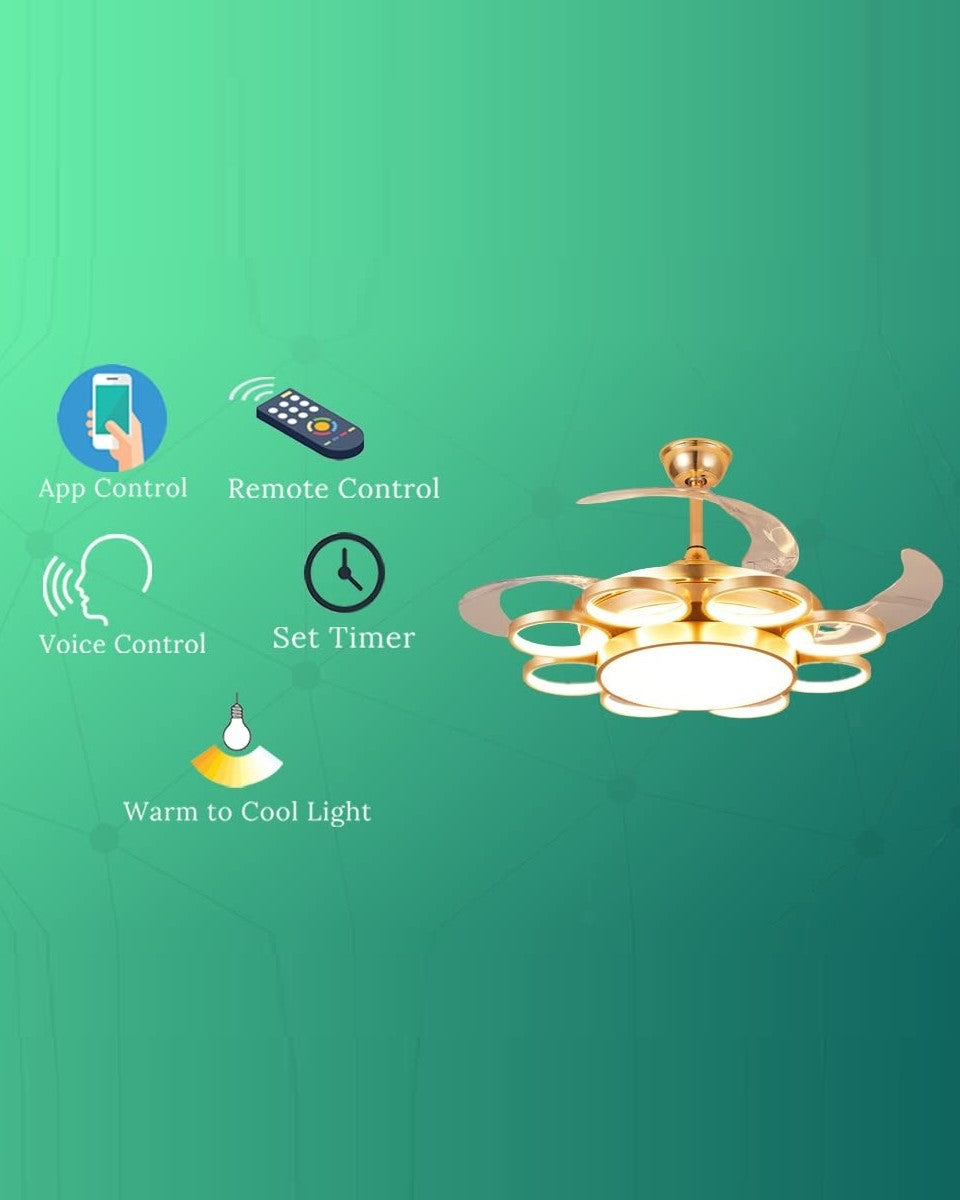 Electa Retractable Ceiling Fan + Chandelier Light (with Remote Control) - The Decor Kart