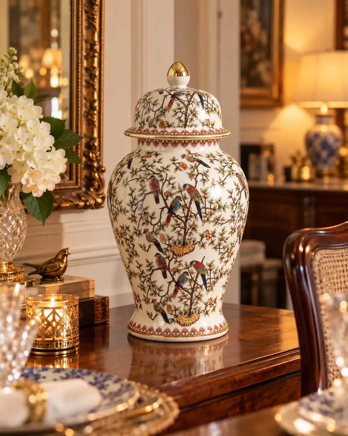 'Imperial Aviary' Victorian Ornamental Temple Jar - Small