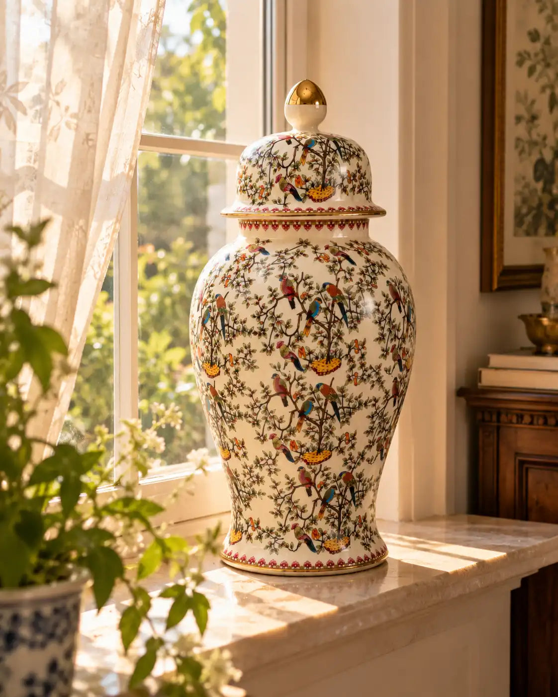 'Imperial Aviary' Victorian Ornamental Temple Jar - Large