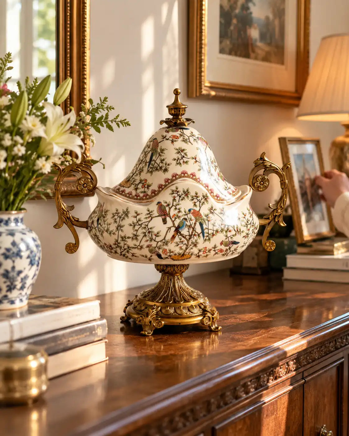 'Imperial Aviary' Victorian Ornamental Lidded Vase