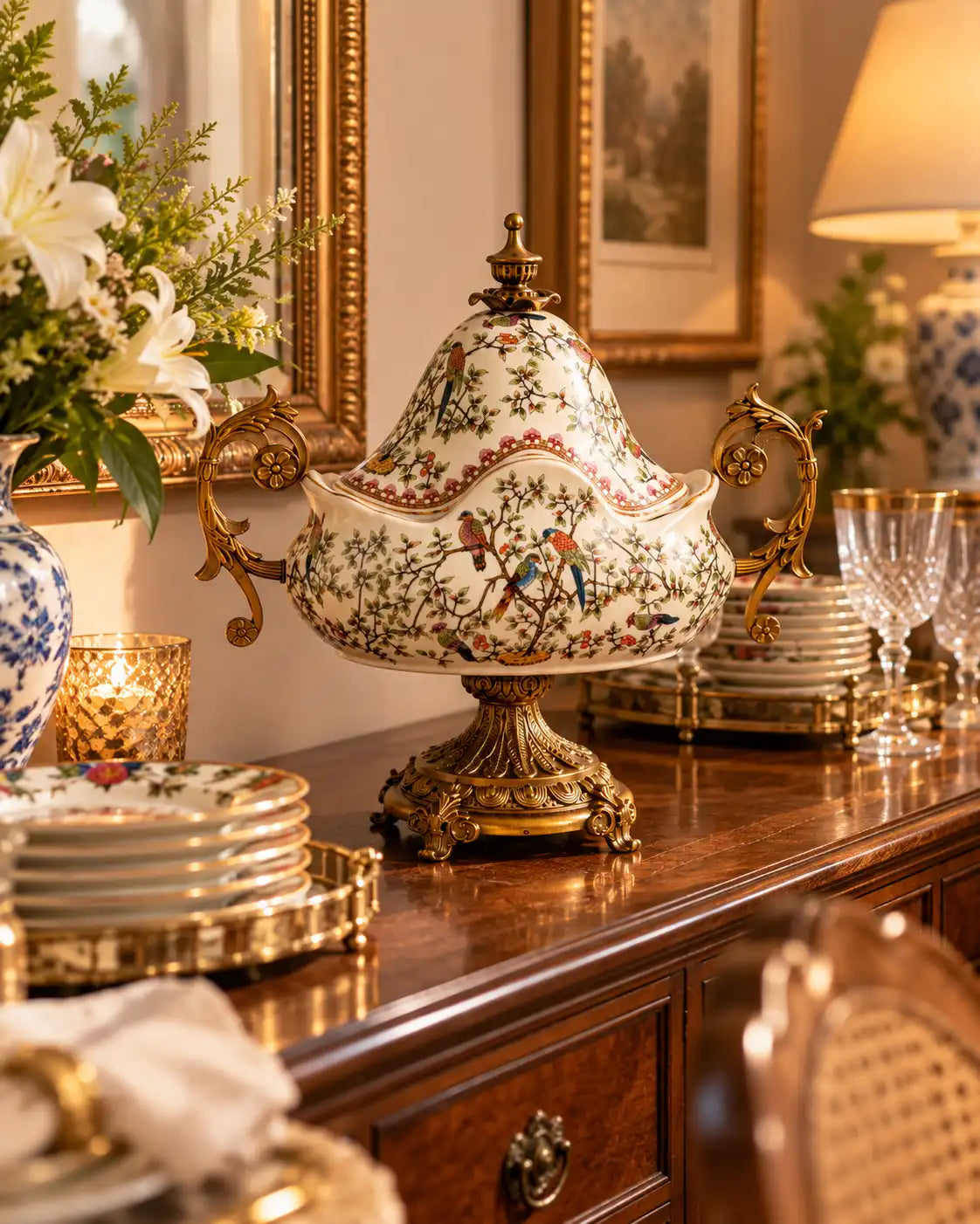 'Imperial Aviary' Victorian Ornamental Lidded Vase