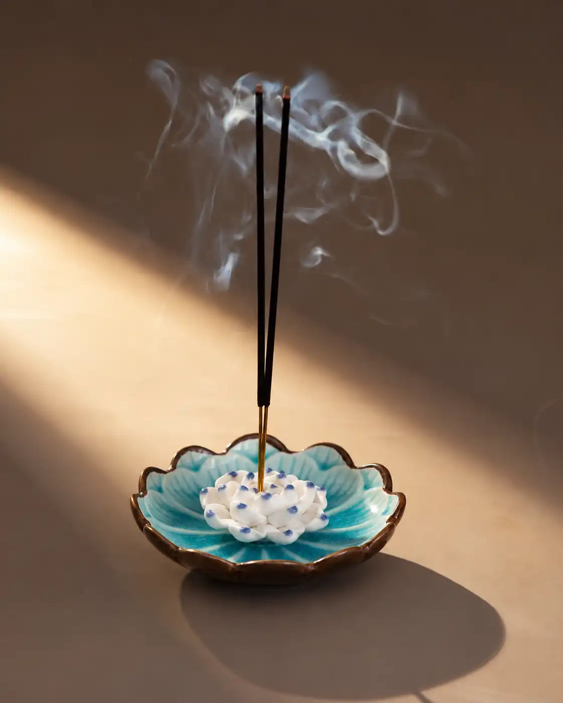 Lotus Bloom Ceramic Incense Holder - Sky Blue