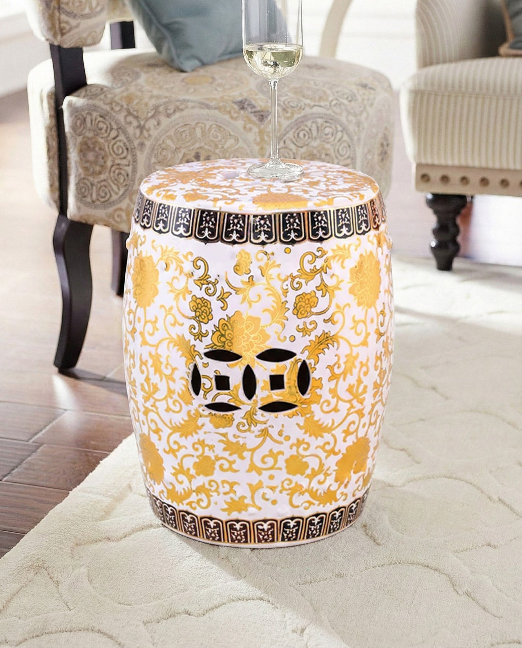 Royal Gold Floral Garden Stool 
