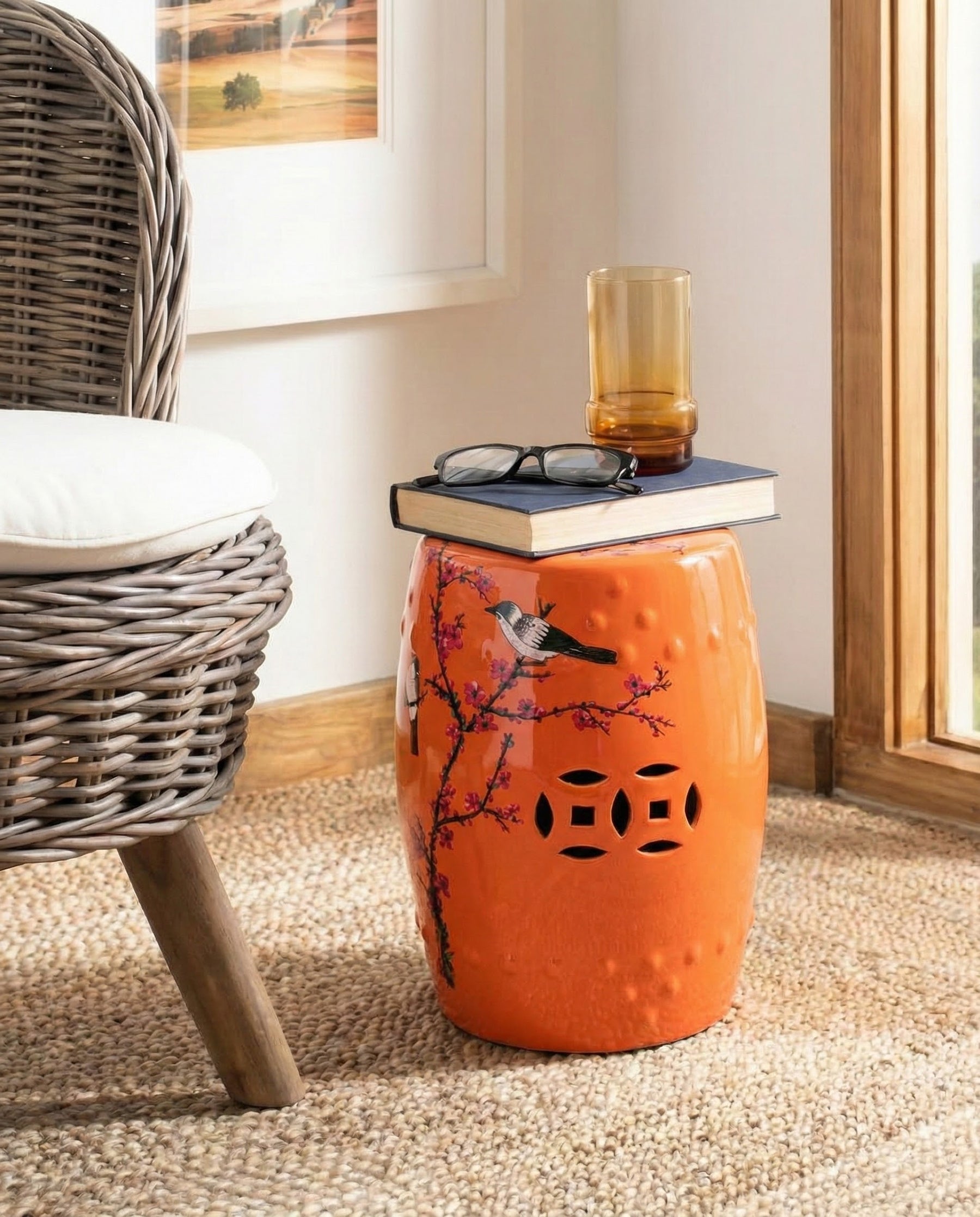 Tangerine Blossom Bird Garden Stool 