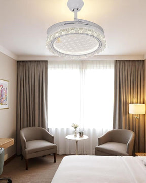 Stylish crystal ceiling fan with retractable blades 