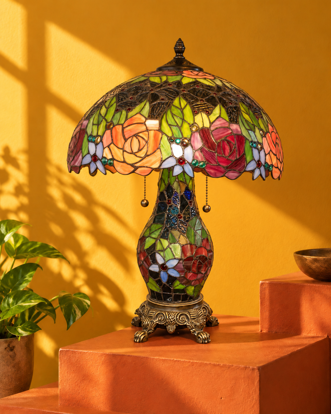 Rosewood Stained Glass Tiffany Table Lamp