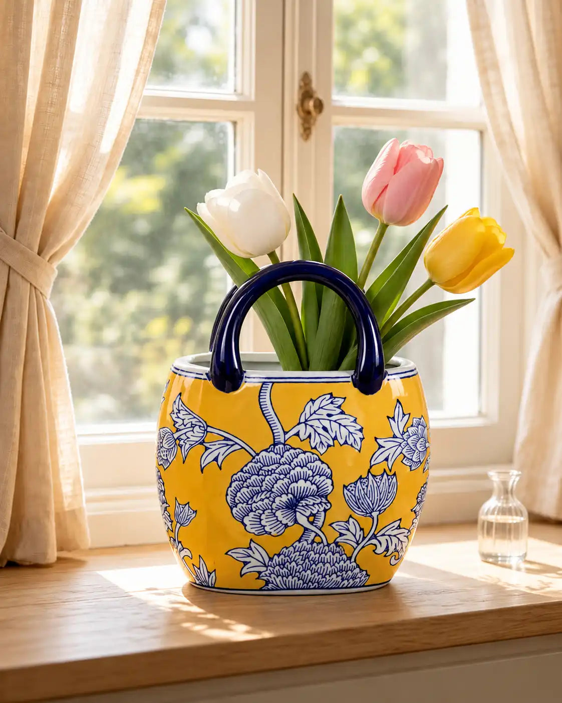 Floral Heritage Handled Vase - Yellow