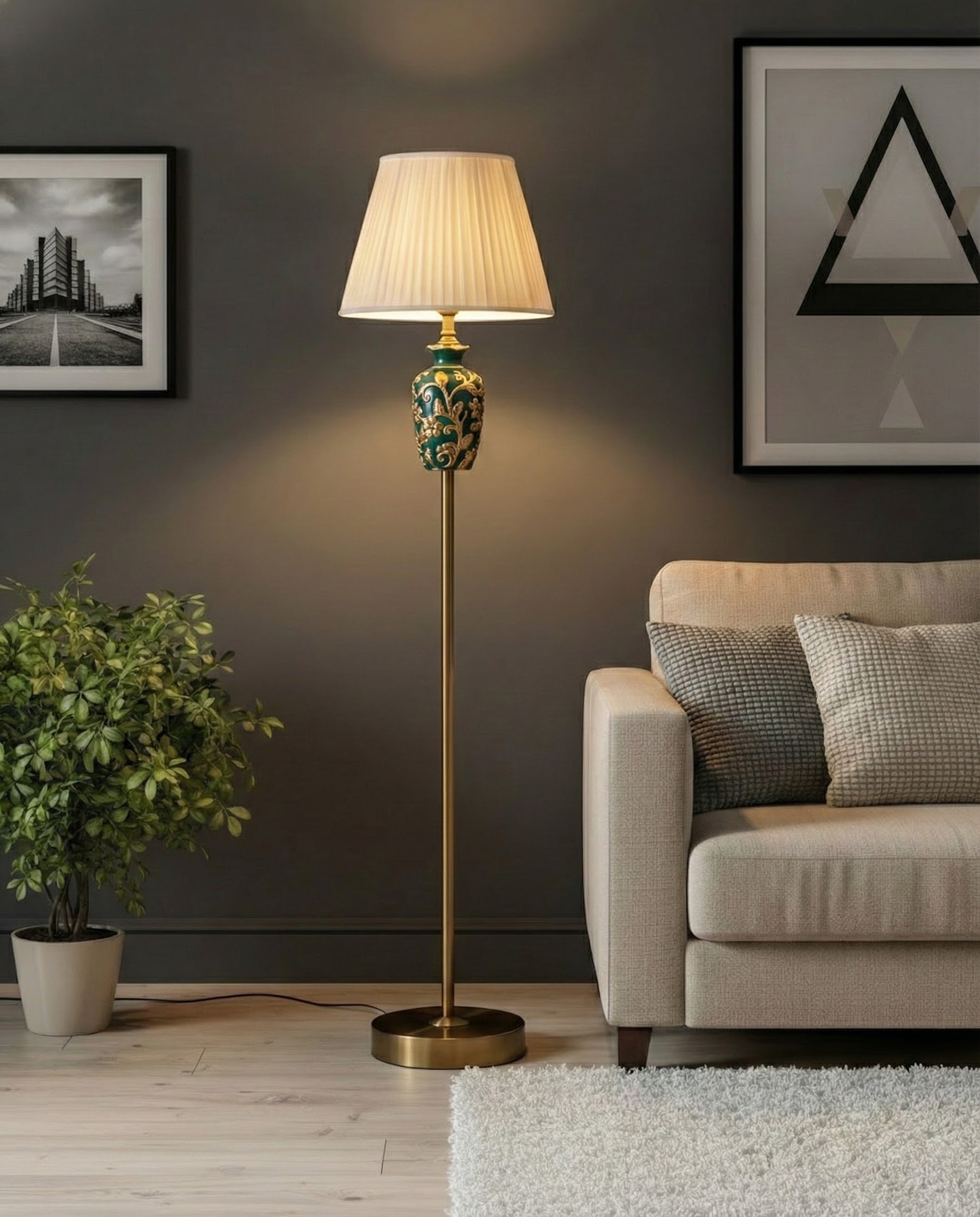 Ornate Emerald Blossom Floor Lamp 