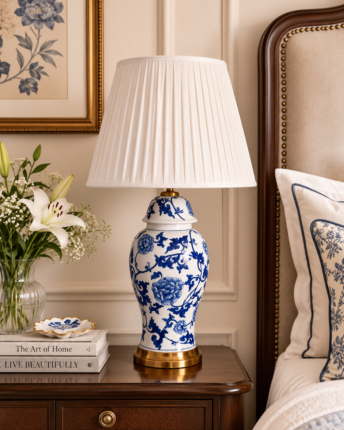 Cobalt Blue Floral and Vine Motif Table Lamp 
