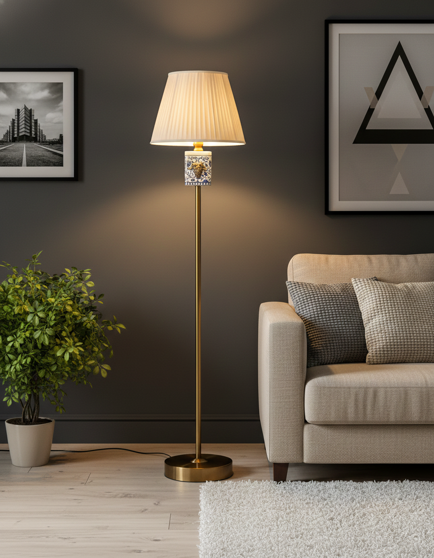 Antique brass Goat Blue Dynasty Floor Lamp 