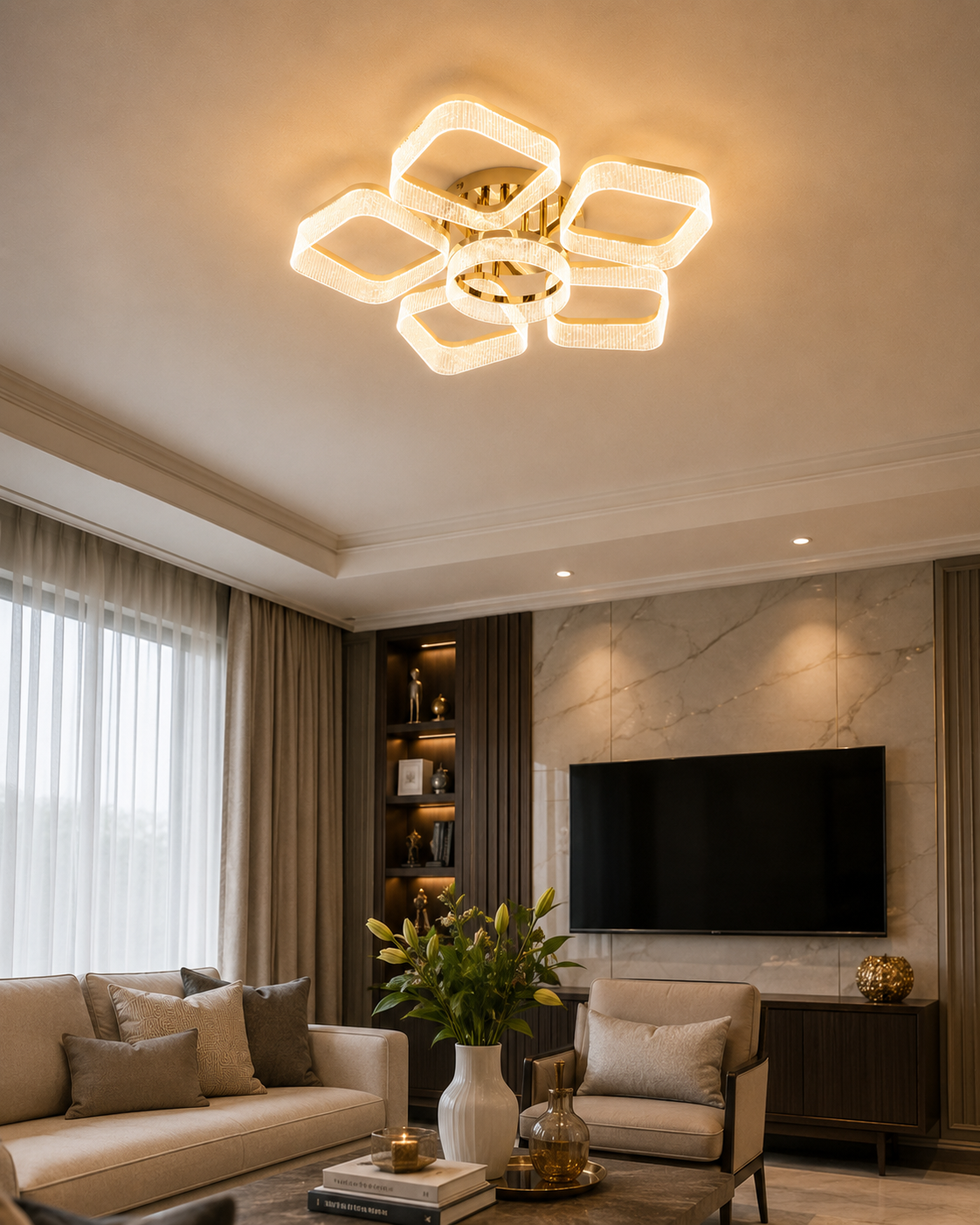 Orlina Geometric Halo Chandelier 