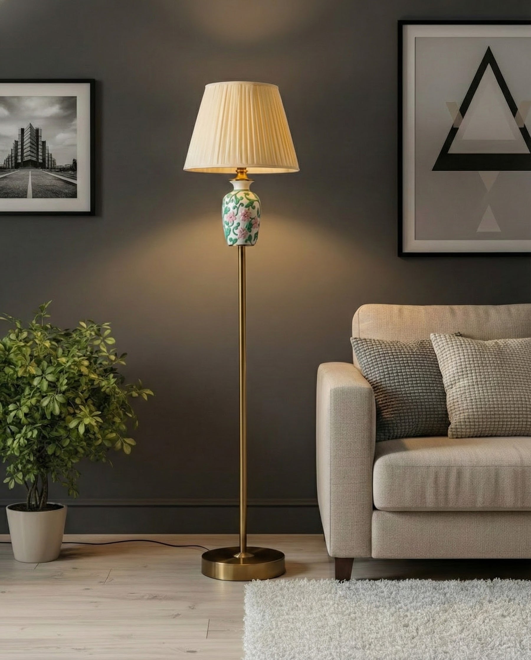 Blush Vine Floral Motif Floor Lamp 