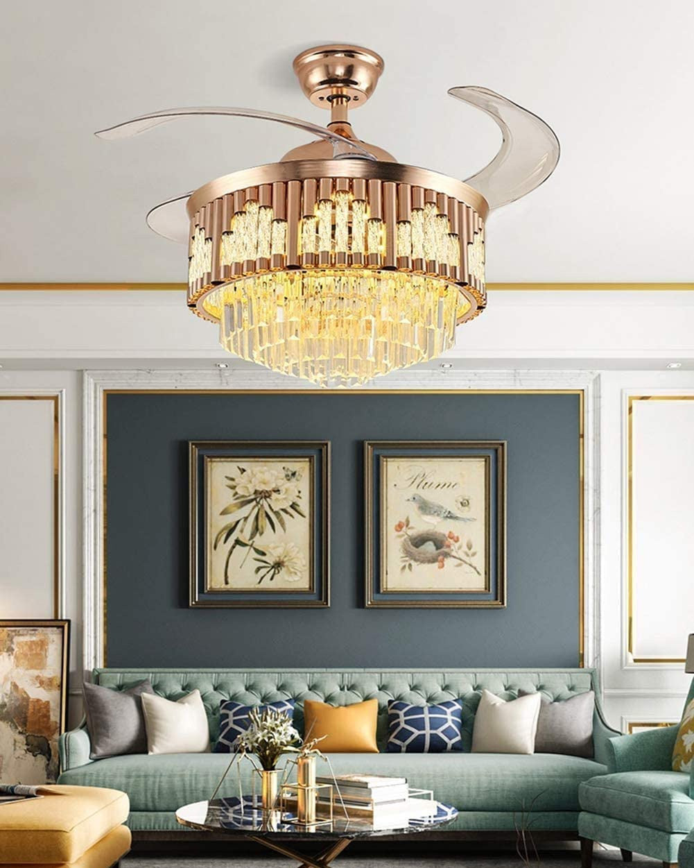 Joanna Retractable Ceiling Fan + Chandelier Light (with Remote Control) - The Decor Kart 