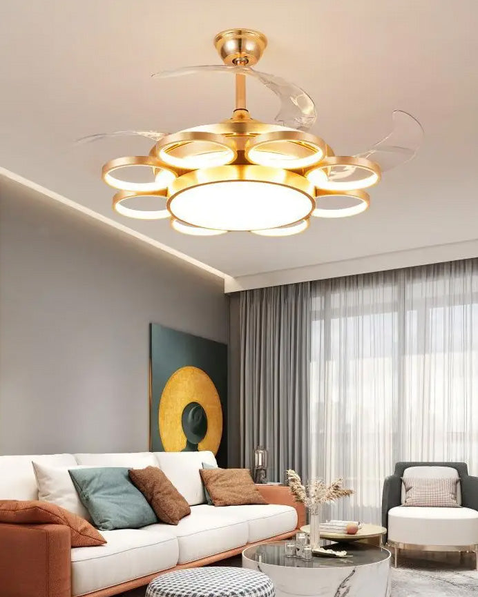 Electa Retractable Ceiling Fan + Chandelier Light (with Remote Control) - The Decor Kart