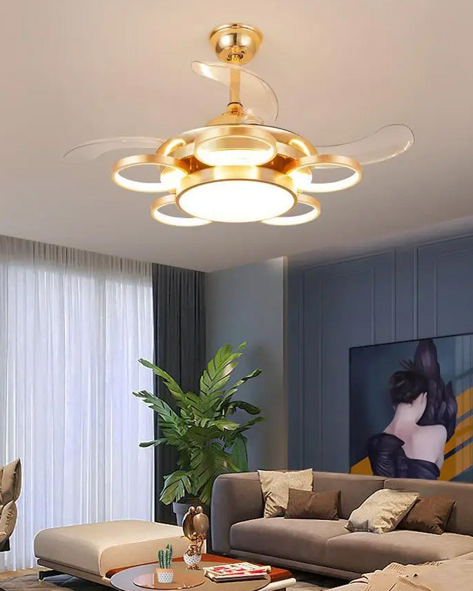 Electa Retractable Ceiling Fan + Chandelier Light (with Remote Control) - The Decor Kart
