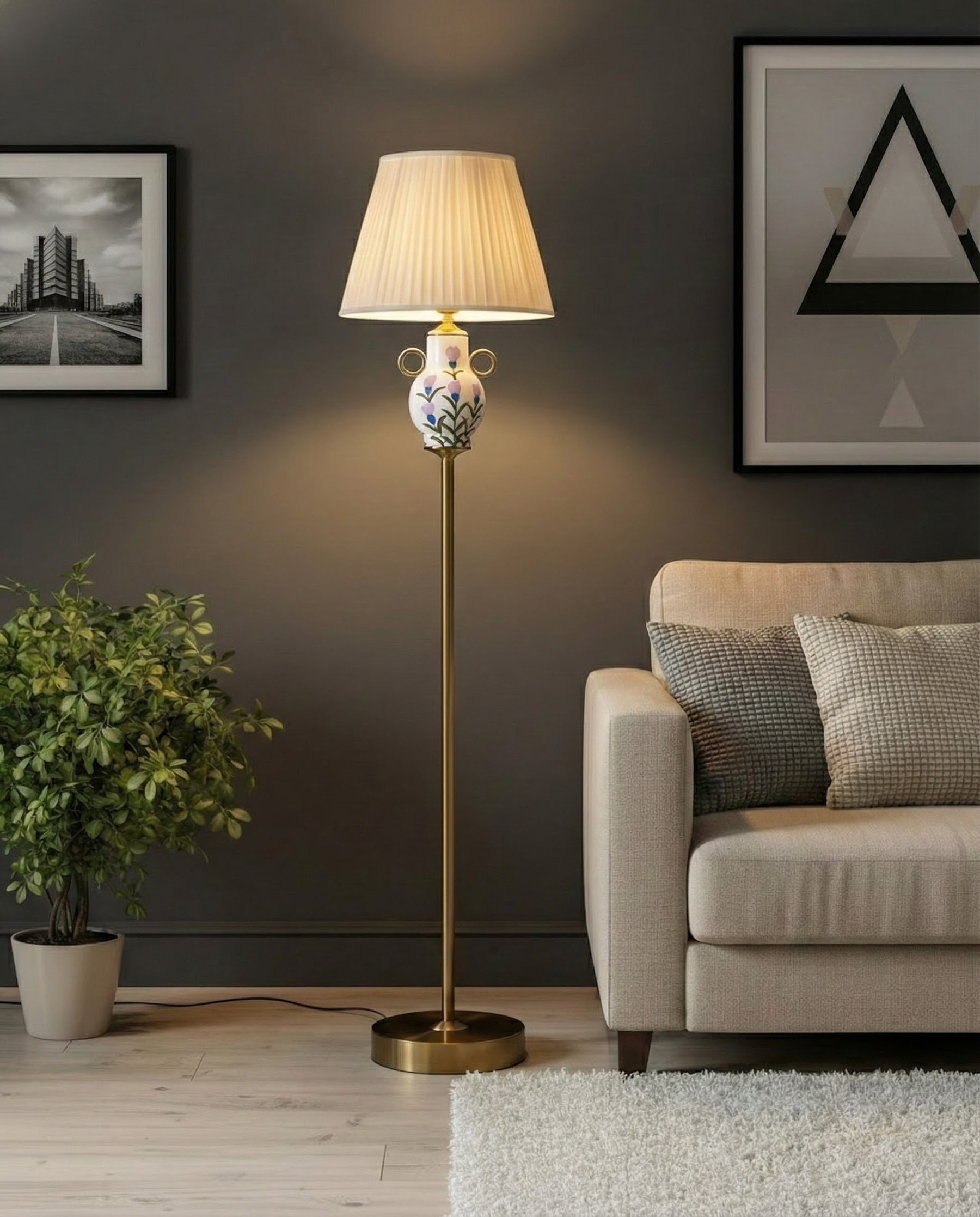 Lavender Bloom Hand Painted Floor Lamp 