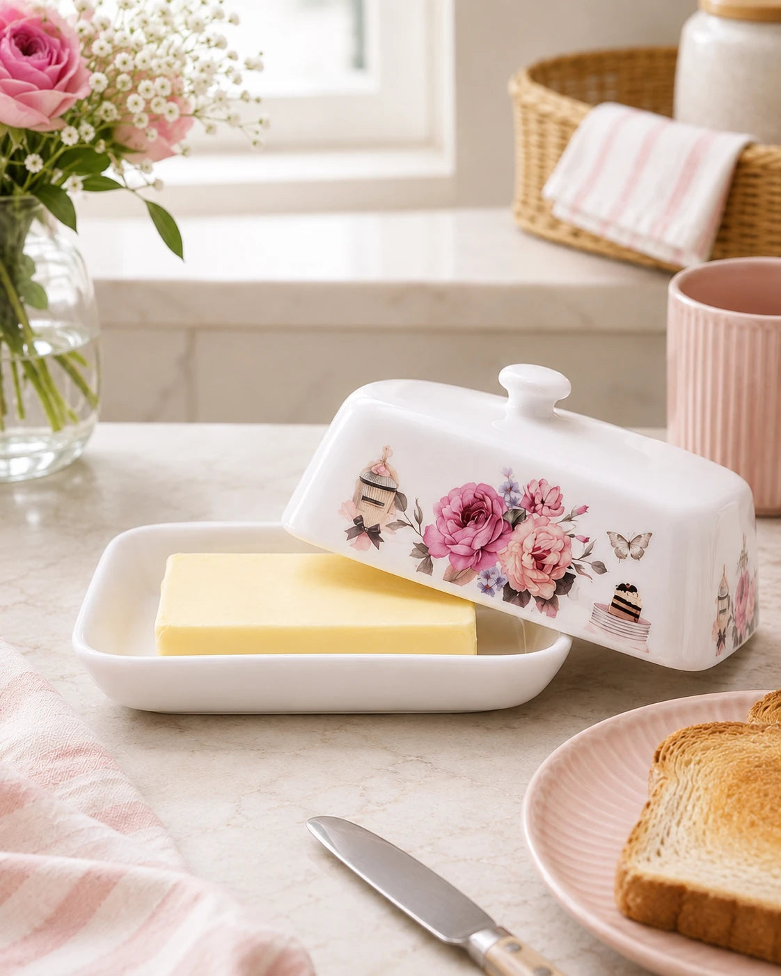 Parisian Rose Café Butter Dish 