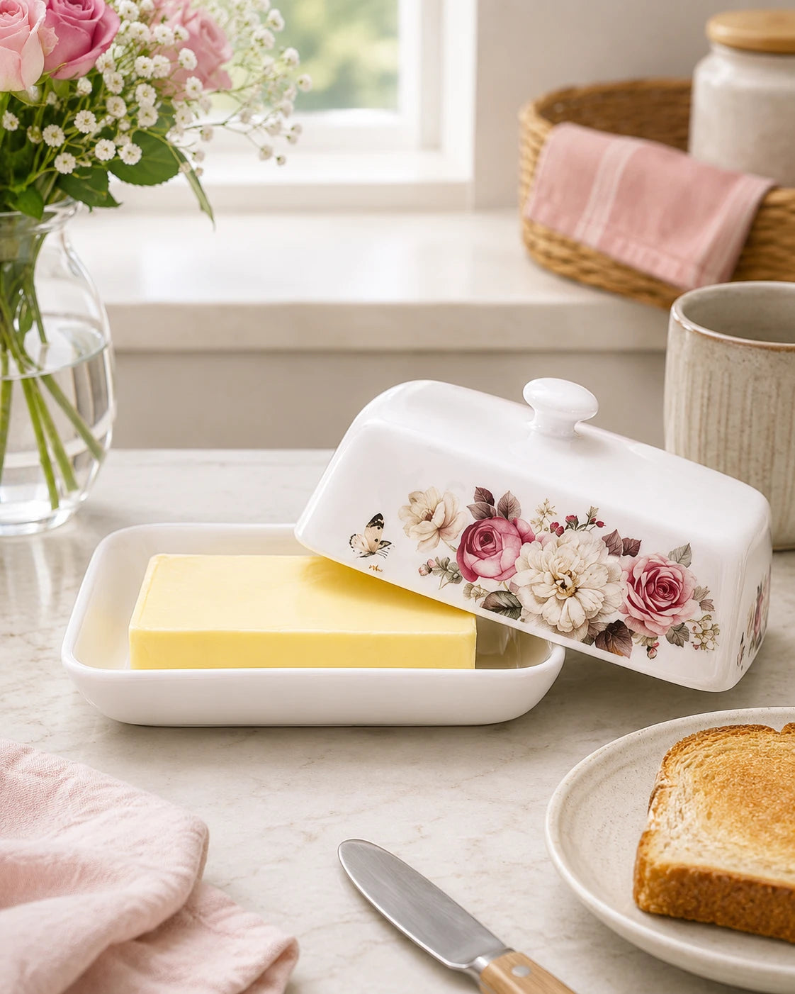 Vintage Rose Charm Butter Dish 