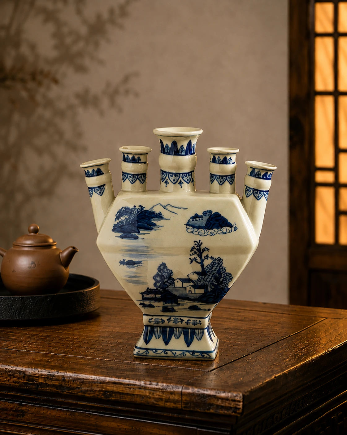 Blue Willow Multi Neck Heritage Vase 