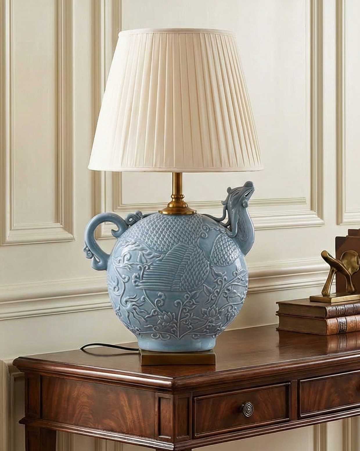 Imperial Celadon Phoenix Table Lamp 