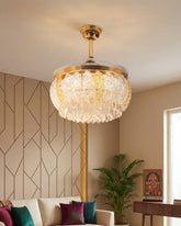 Crystal Leaf Retractable Ceiling Fan + Chandelier Light (with Remote Control) 