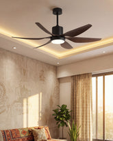 Sleek Wooden Ceiling Fan + Chandelier Light (with Remote Control) 