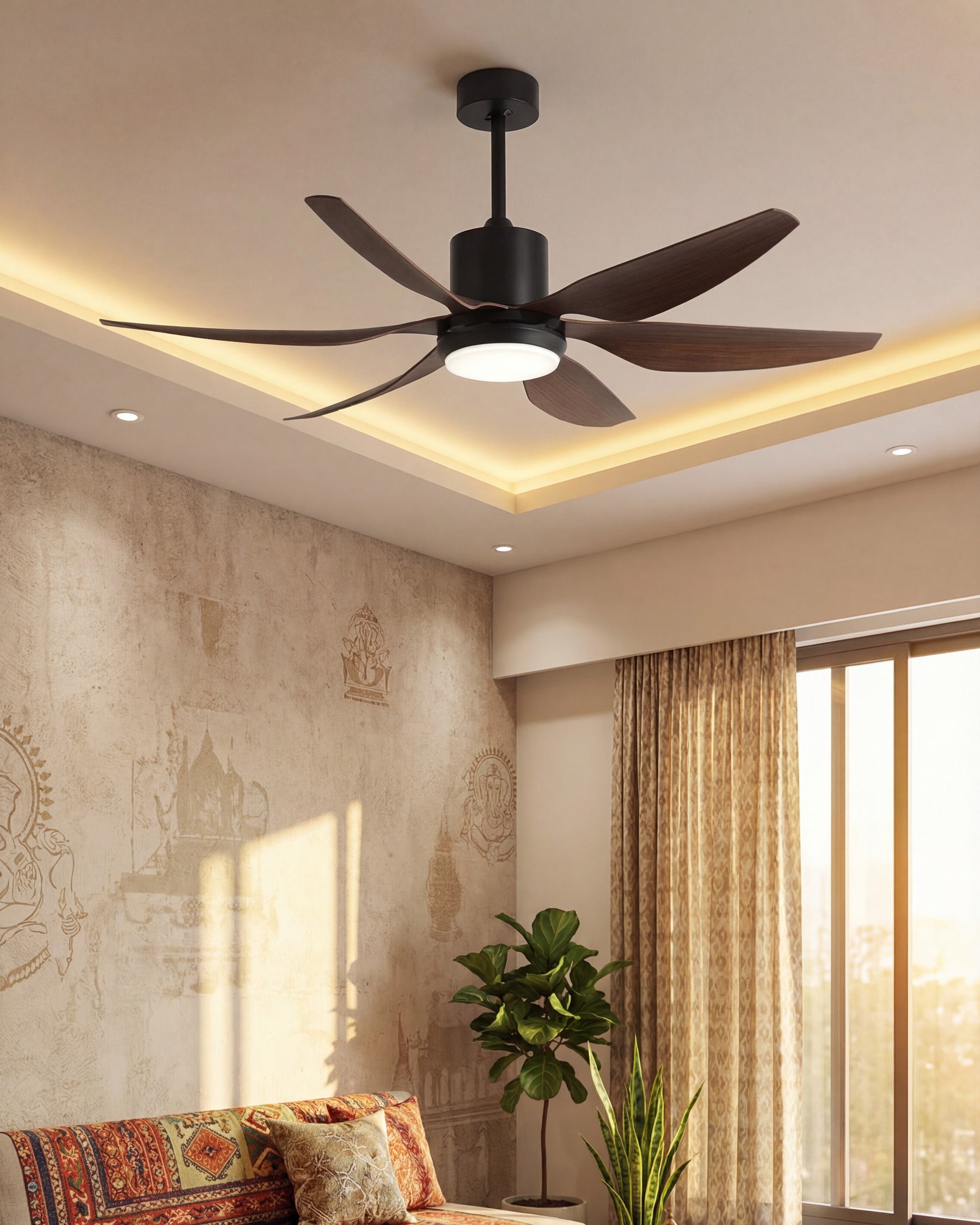 Sleek Wooden Ceiling Fan + Chandelier Light (with Remote Control) 